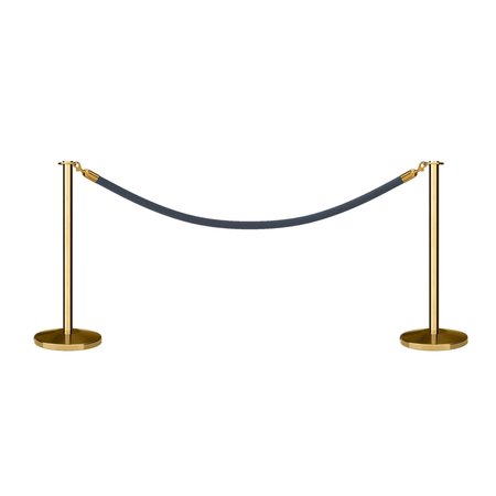 MONTOUR LINE Stanchion Post and Rope Kit Pol.Brass, 2 Flat Top 1 Gray Rope C-Kit-2-PB-FL-1-PVR-GY-PB
